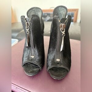 Schutz Black Hair Front Zipper Open Toe Ankle Boots size 7